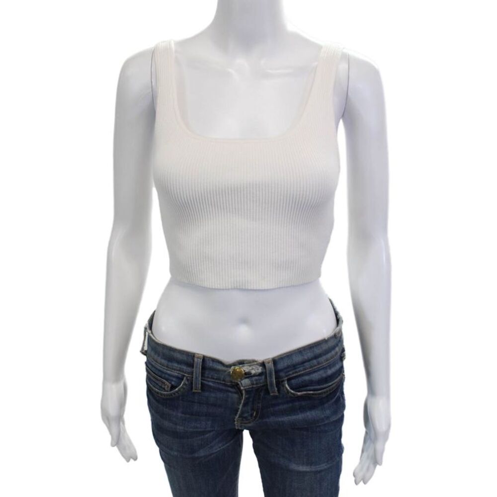 Babaton Womens Cropped Sleeveless Tank Square Neck Button White Size M